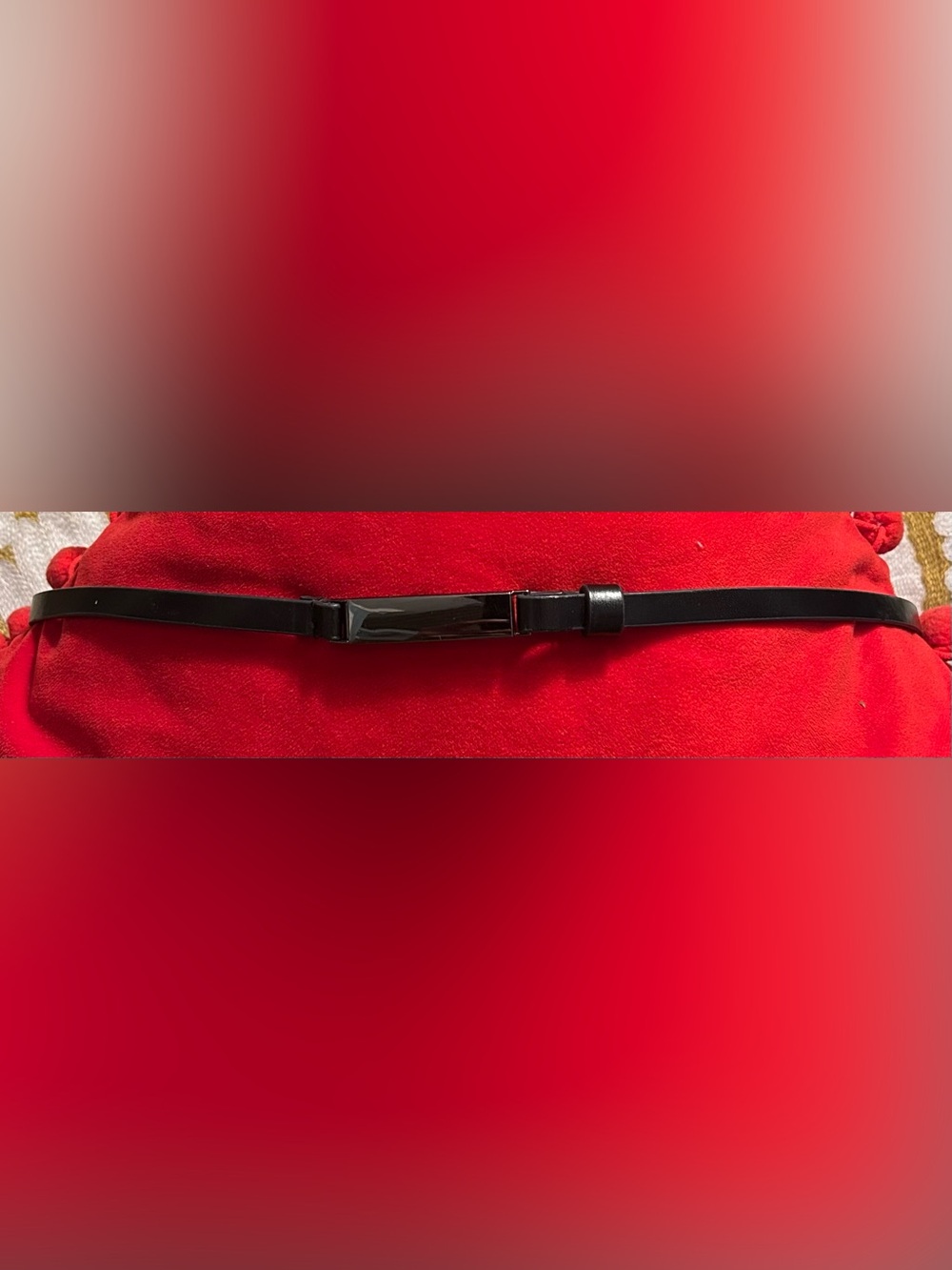 Black Skinny Belt with Metal Bar Buckle 29”
